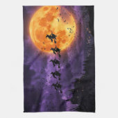 Halloween mit Mond und Hexe Geschirrtuch (Vertikal)