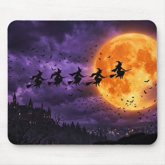 Halloween mit Mond und Hexe Mousepad (Vorne)