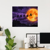 Halloween mit Mond und Hexe Poster (Heimbüro)