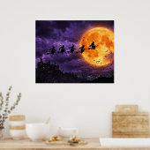 Halloween mit Mond und Hexe Poster (Küche)