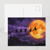 Halloween mit Mond und Hexe Postkarte (Vorne/Hinten)