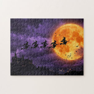 Halloween mit Mond und Hexe Puzzle