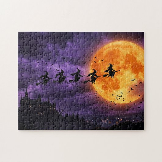 Halloween mit Mond und Hexe Puzzle (Horizontal)