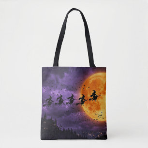 Halloween mit Mond und Hexe Tasche