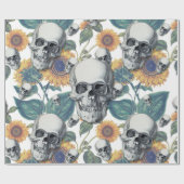 Halloween mit Skullen und Sonnenblumenmuster Geschenkpapier (Flach)
