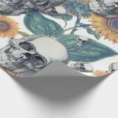Halloween mit Skullen und Sonnenblumenmuster Geschenkpapier (Ecke)
