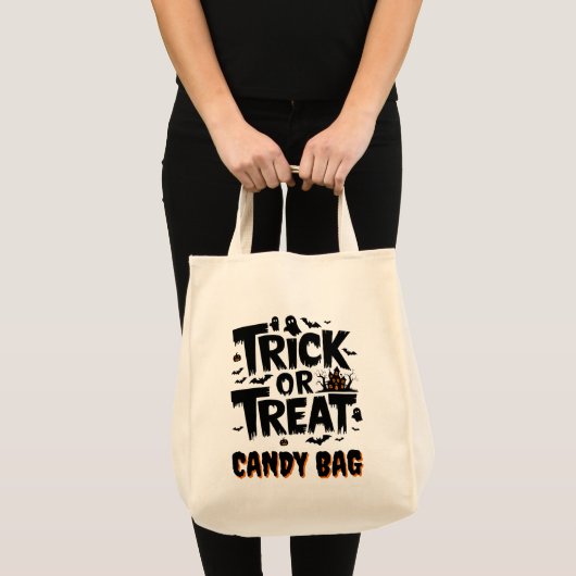 Halloween mit Trick-oder-Leckerei-Zeichen! Tragetasche (Vorderseite (Produkt))
