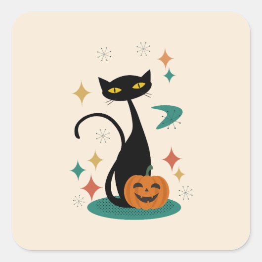 Halloween Mitte des Jahrhunderts Black Cat Sticker (Vorderseite)