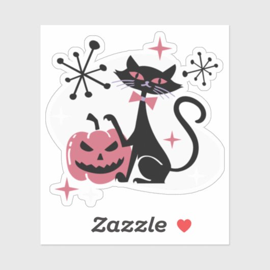 Halloween Mitte Jahrhundert Retro Black Cat Aufkleber (Blatt)