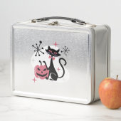Halloween Mitte Jahrhundert Retro Black Cat Metall Brotdose (Beispiel)