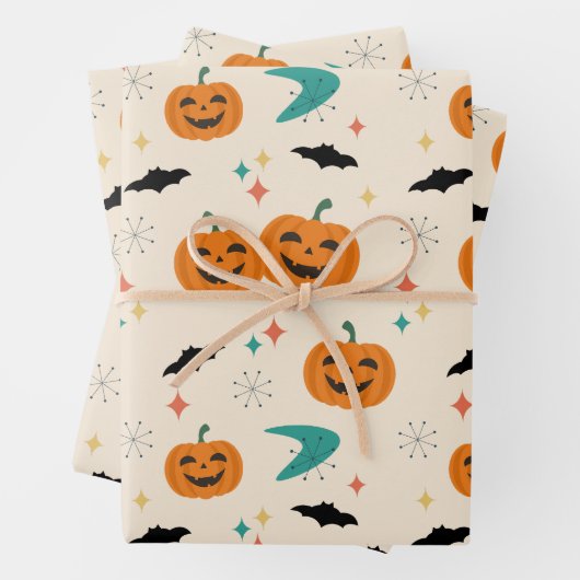 Halloween Mitte Jahrhunderts Pumpkins Muster Geschenkpapier Set (Beispiel)