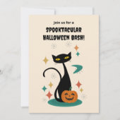 Halloween Mitte Jahrhunderts Schwarze Katze Einladung (Vorderseite)
