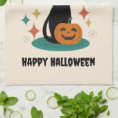 Halloween Mitte Jahrhunderts Schwarze Katze Geschirrtuch (Gefaltet)