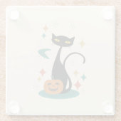 Halloween Mitte Jahrhunderts Schwarze Katze Glasuntersetzer (Rückseite)