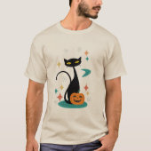 Halloween Mitte Jahrhunderts Schwarze Katze T-Shirt (Vorderseite)