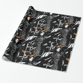 Halloween Modebild mit Besen Geschenkpapier