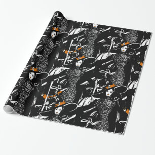 Halloween Modebild mit Besen Geschenkpapier
