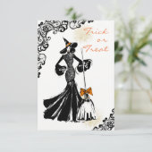 Halloween Modebild mit Spitzentechnik Einladung (Stehend Vorderseite)