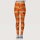 Halloween Modern Orange Black Bat Spider Web Leggings (Vorderseite)