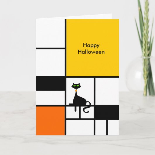 Halloween - Moderne Kunstkatze Feiertagskarte (Vorderseite)