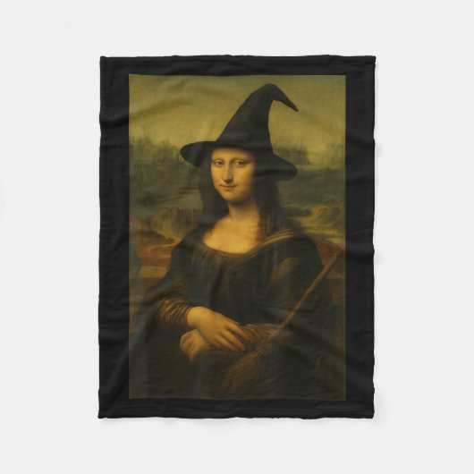 Halloween Mona Lisa Hexe Fleecedecke (Vorderseite)
