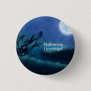 Halloween-Mond bei Nacht in Blautönen und Grün Button