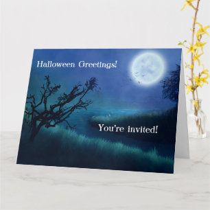 Halloween-Mond bei Nacht in Blautönen und Grün Karte