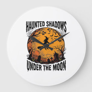 Halloween-Mond-Hexe-Vintage-Gruselige-Nacht-Shirt_ Große Wanduhr
