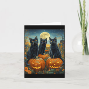 Halloween Mondlicht-Kürbisfeld schwarze Katzen Karte