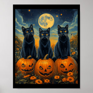 Halloween Mondlicht-Kürbisfeld Schwarze Katzen Poster