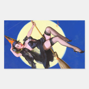 Halloween Mondschein-Fahrt Pin Up Rechteckiger Aufkleber
