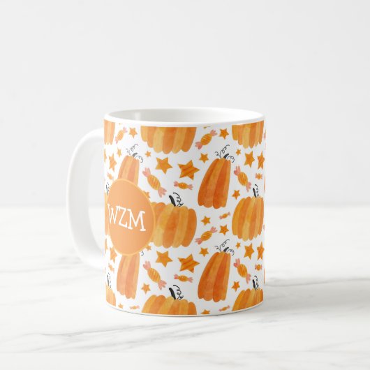 Halloween Monogram Pumpkin Coffee Tasse (Vorderseite Links)