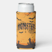 Halloween Monogramy Momster Spider and Bats Selters Dosenkühler (Seltzer Vorderseite)