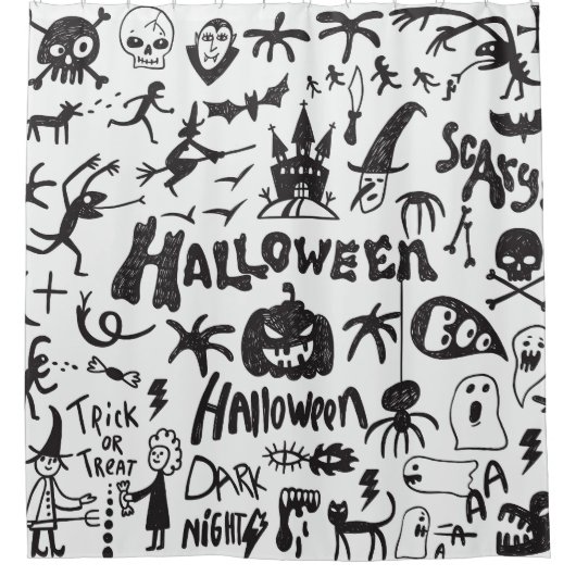 Halloween Monster Doodles Spaß Duschvorhang (Vorderseite)