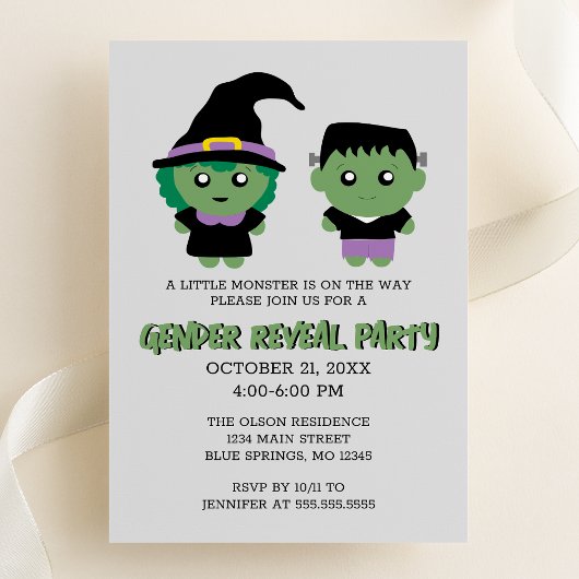 Halloween Monster Gender Reveal Party Einladung