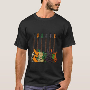 Halloween-Monster-Gitarren Skelett-Kürbis-Kunst T-Shirt