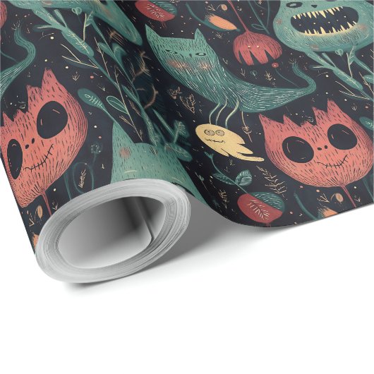 Halloween-Monster im Spuk Wald Geschenkpapier (Rolleneckpunkt)