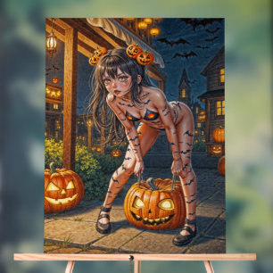 Halloween Monster Jack-o-Lantern & Bat Vixen Girl Acrylschild