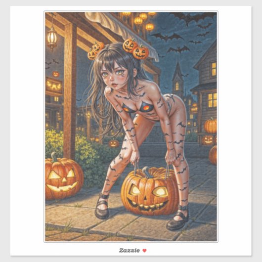Halloween Monster Jack-o-Lantern & Bat Vixen Girl Aufkleber (Blatt)