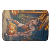 Halloween Monster Jack-o-Lantern & Bat Vixen Girl Badematte (Vorderseite)