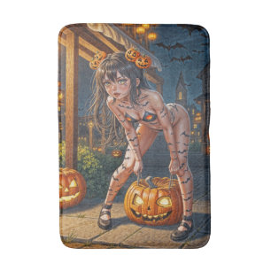 Halloween Monster Jack-o-Lantern & Bat Vixen Girl Badematte