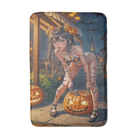 Halloween Monster Jack-o-Lantern & Bat Vixen Girl Badematte (Vorderseite Vertikal)