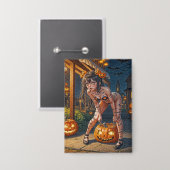 Halloween Monster Jack-o-Lantern & Bat Vixen Girl Button (Vorderseite/Rückseite)
