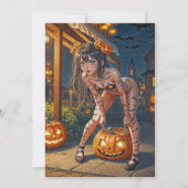 Halloween Monster Jack-o-Lantern & Bat Vixen Girl Einladung (Vorderseite)
