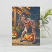 Halloween Monster Jack-o-Lantern & Bat Vixen Girl Einladung (Stehend Vorderseite)
