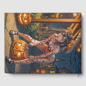 Halloween Monster Jack-o-Lantern & Bat Vixen Girl Gästebuch (Rückseite)