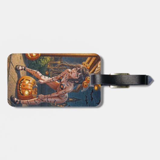 Halloween Monster Jack-o-Lantern & Bat Vixen Girl Gepäckanhänger (Rückseite horizontal)