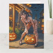 Halloween Monster Jack-o-Lantern & Bat Vixen Girl Karte (Vorderseite)