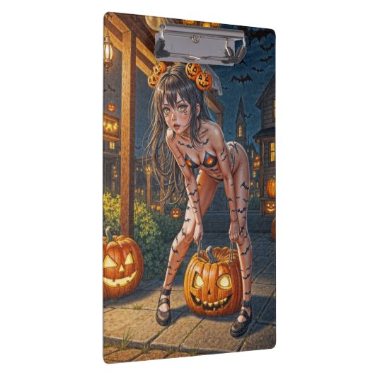 Halloween Monster Jack-o-Lantern & Bat Vixen Girl Klemmbrett (Rechts)