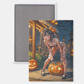 Halloween Monster Jack-o-Lantern & Bat Vixen Girl Magnet (Vorderseite/Rückseite)